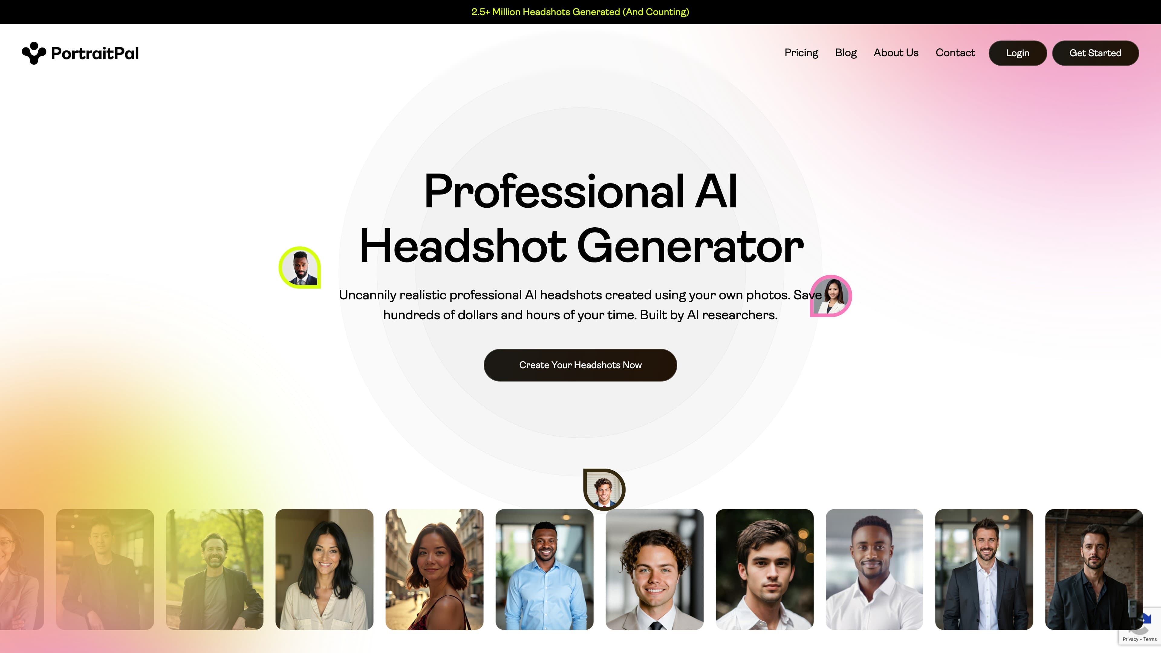 PortraitPal.ai landing page screenshot